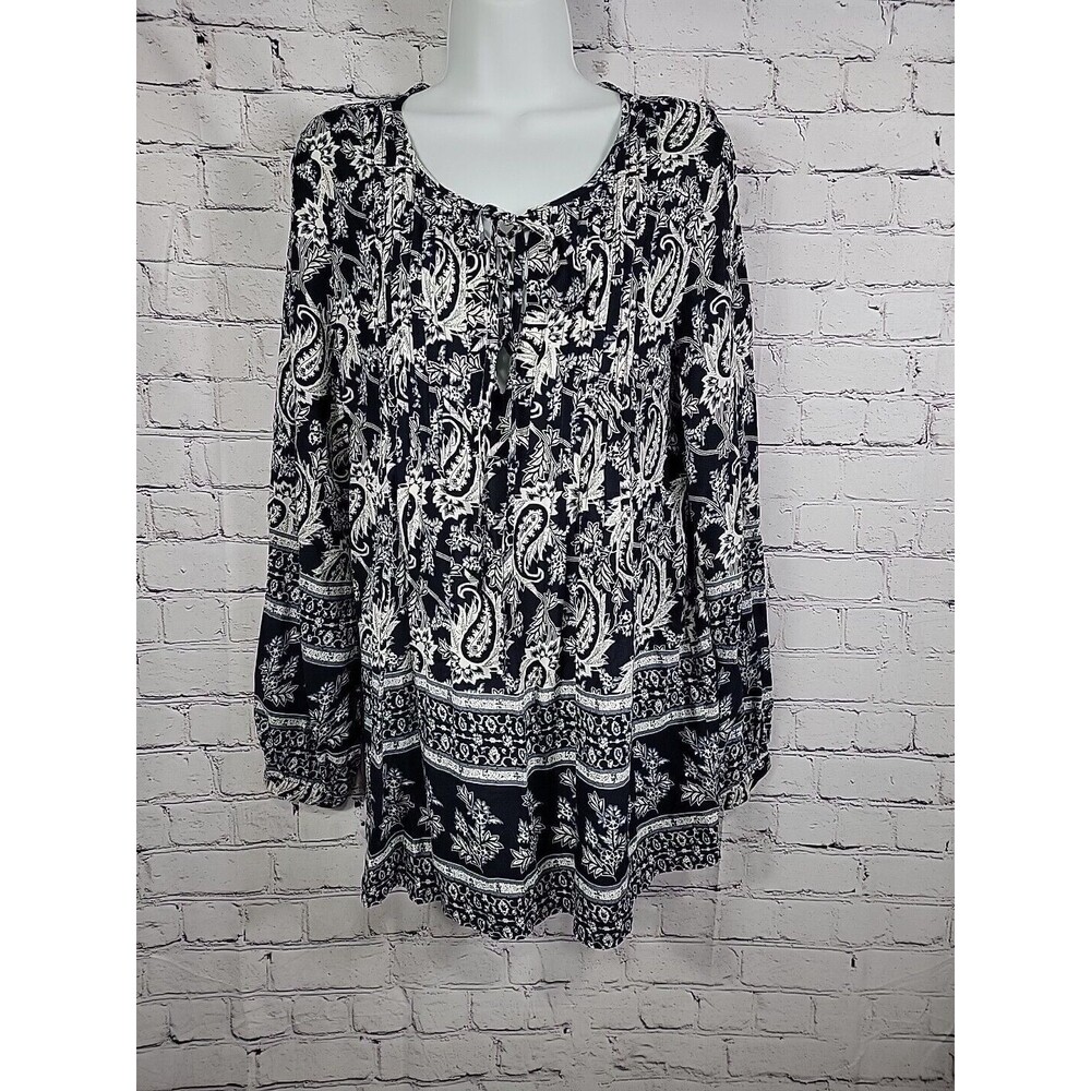 Susan Betro Top Blue Cream Floral Paisley Size Med